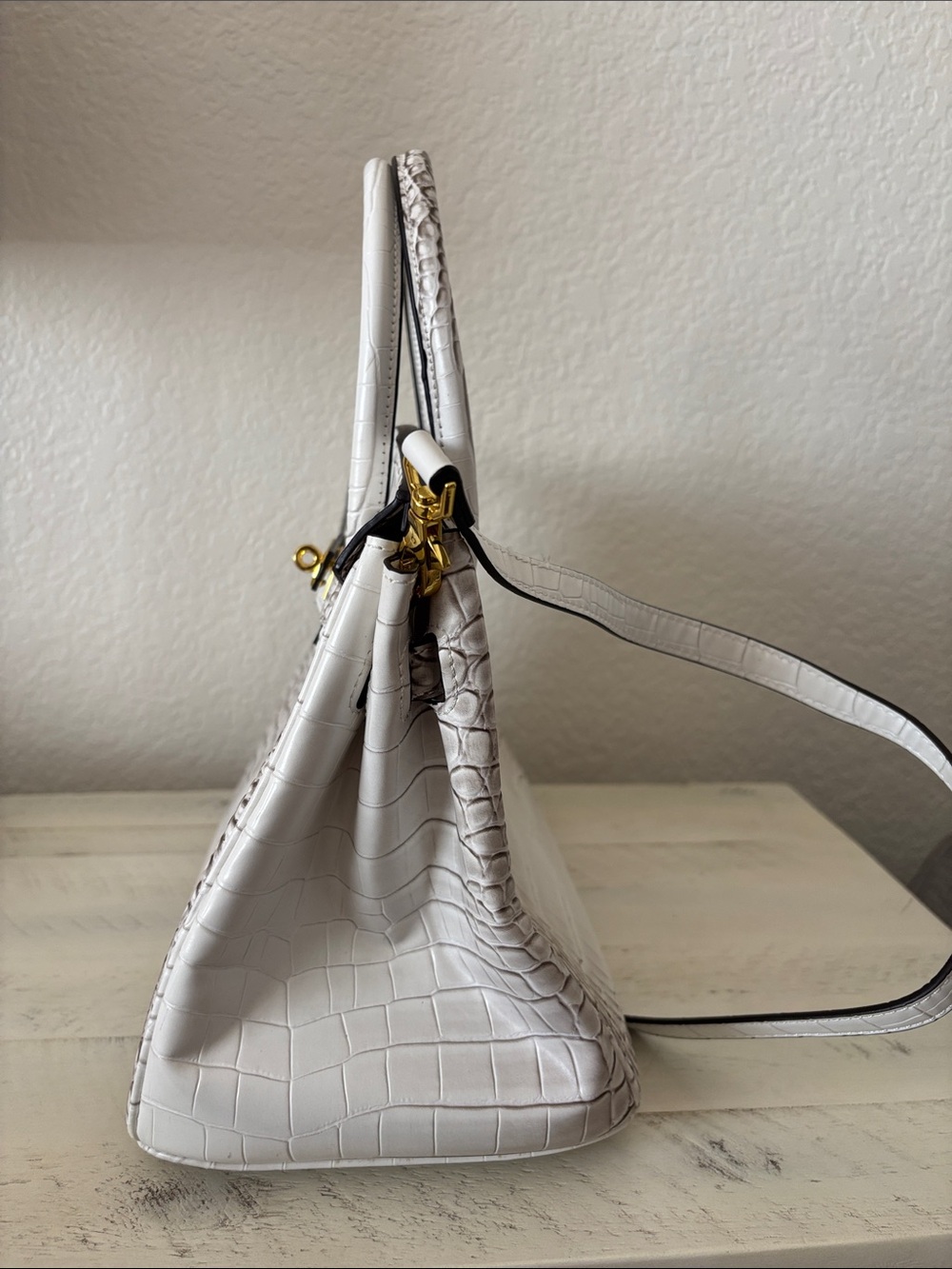 White Grey Inspired Faux Leather Fashion Bag Tote Satchel Detachable Adj strap - Picture 9 of 16